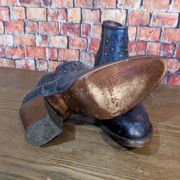 GoldRush Navy Leather Ankle Boots Size 7.5 - Picture 4 of 7